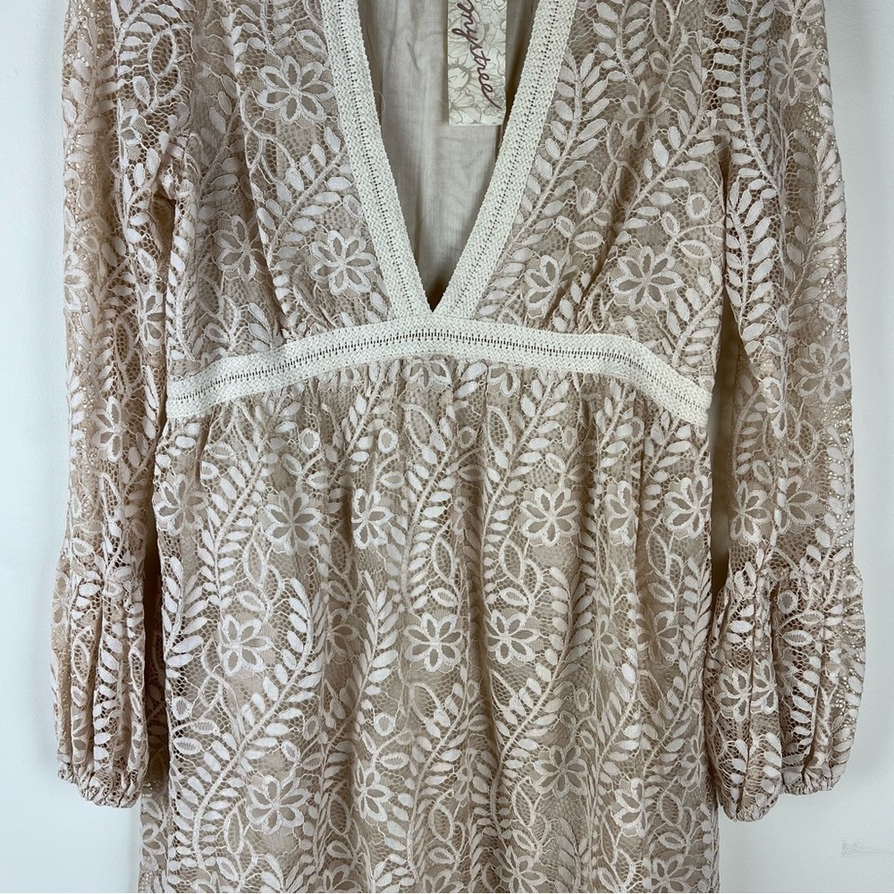 Mystree | Coquette Cottage Core Babydoll Lace Midi Dress In Cream | M - Picture 11 of 16